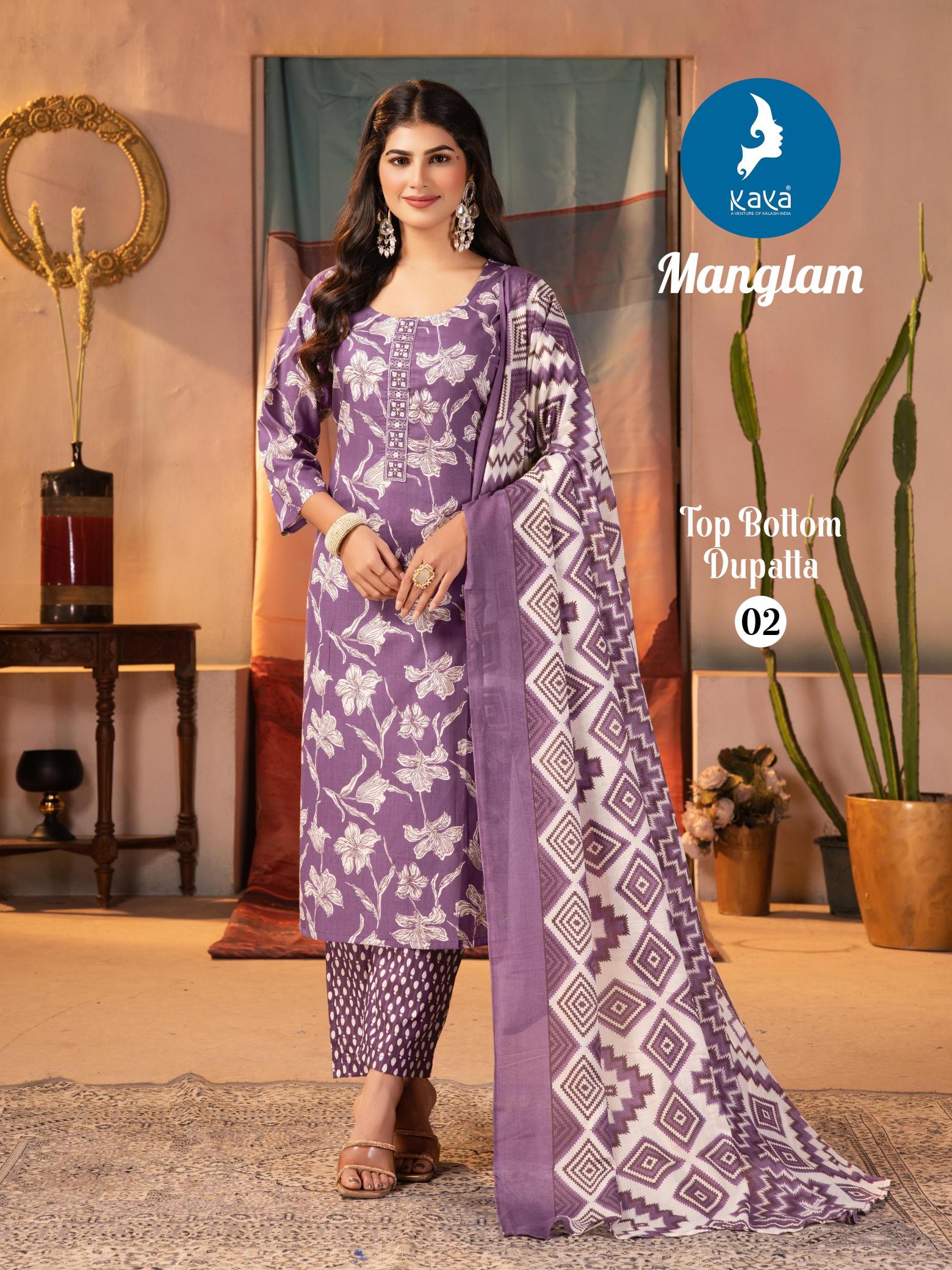 Kaya kurti manglam cotton print top bottom dupatta branded kurtis wholesale