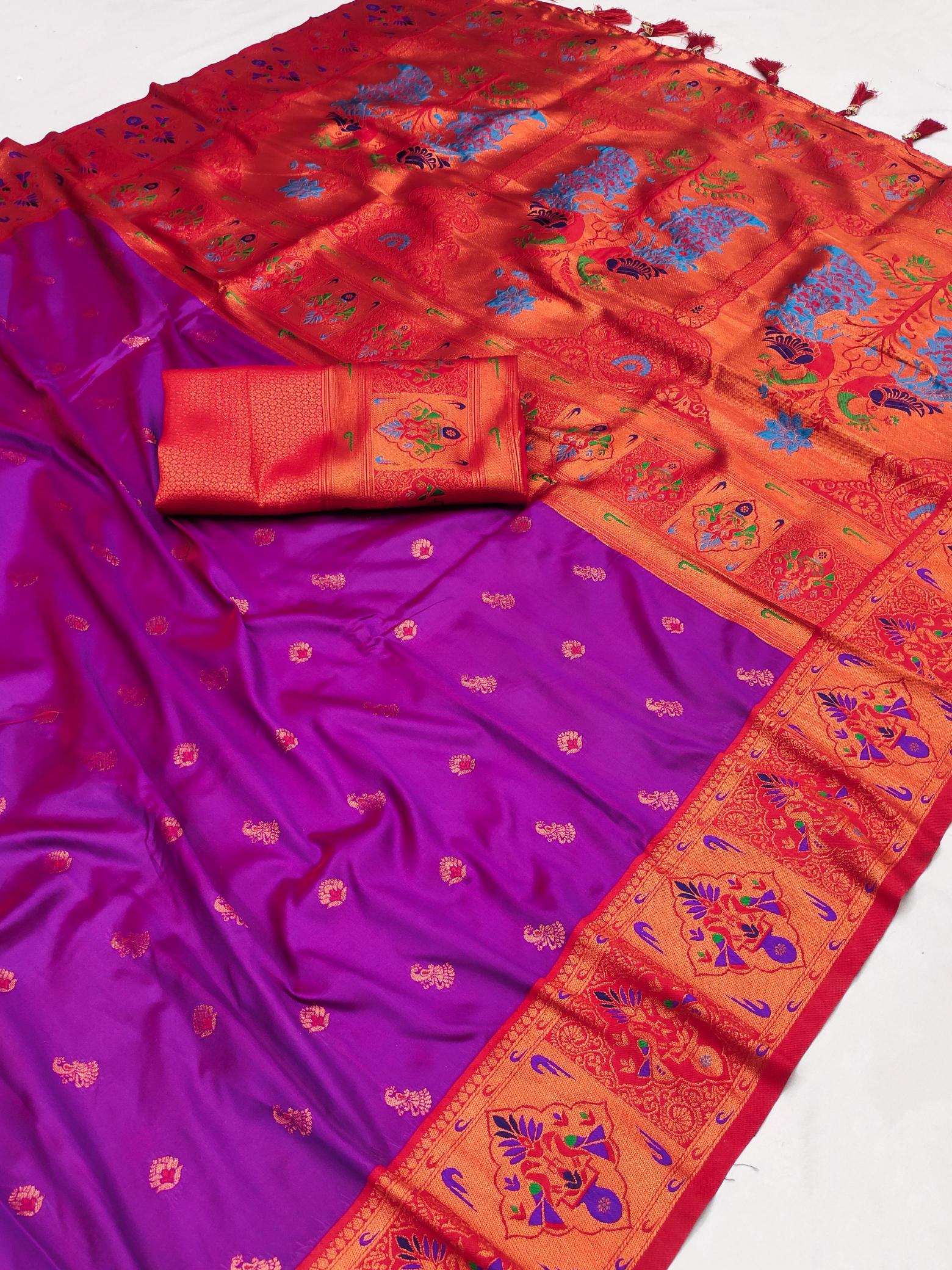 Kiva paithani soft silk with zari weawing meenakari design ethnic saree online shopping india
