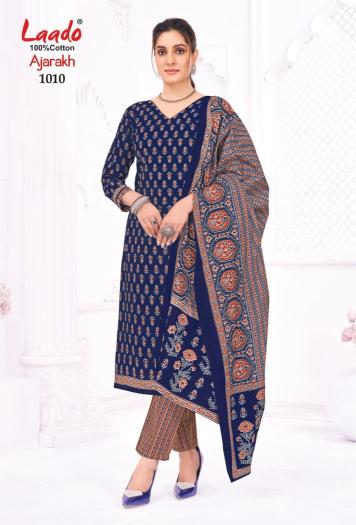 Laado ajarakh vol-01 cotton printed pranjul dress material wholesale price
