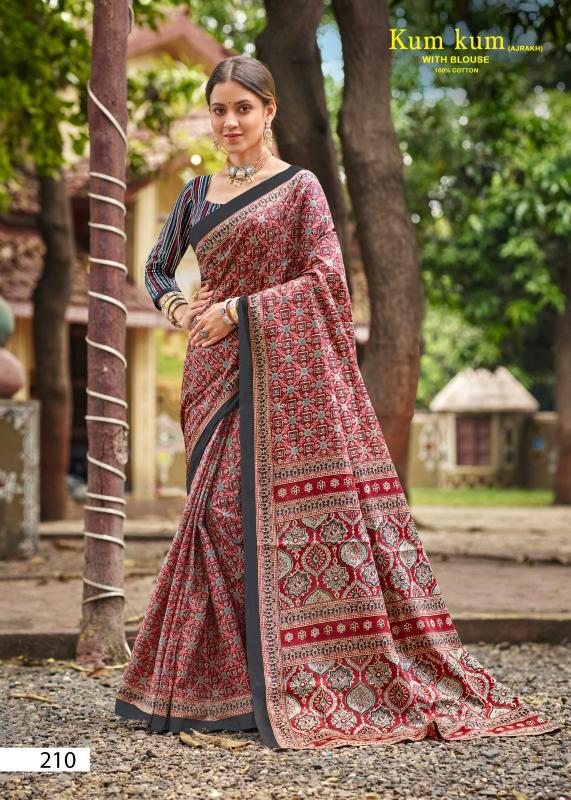Lakhani kum kum ajrakh vol-02 cotton printed saree wholesale market in surat with price