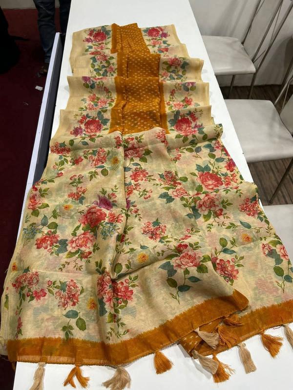 Linen digital bandhani print saree wholesale saree market in surat with price