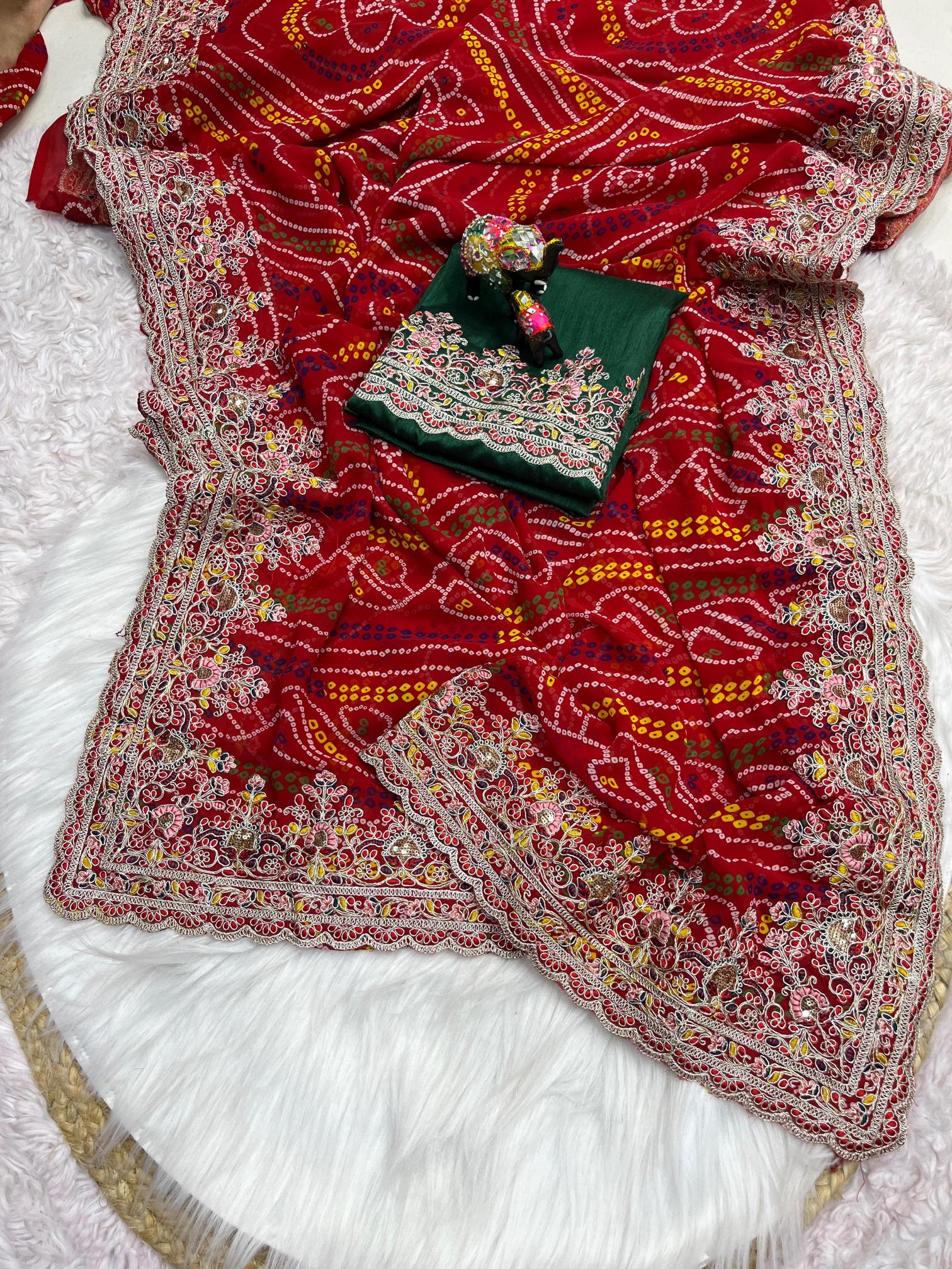 Mahaveer silks heavy bandej georgette butti rich look cpallu saree wholesalers in surat
