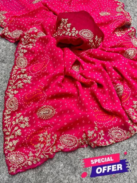 Mahaveer silks pittawork soft georgette bandej saree wholesale online