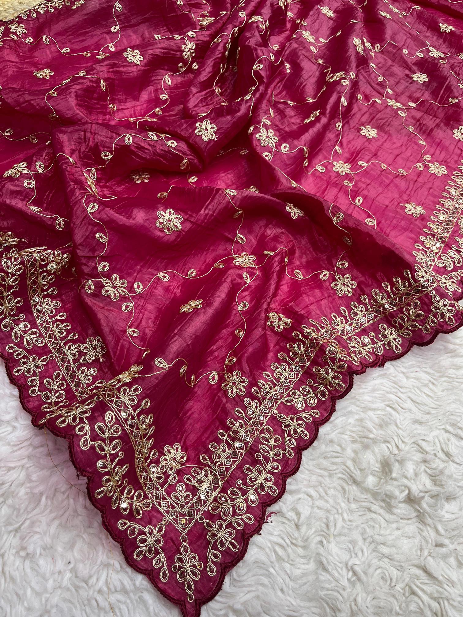 Mahaveer silks soft gold crush heavy pallu original pitta work designer saree in india
