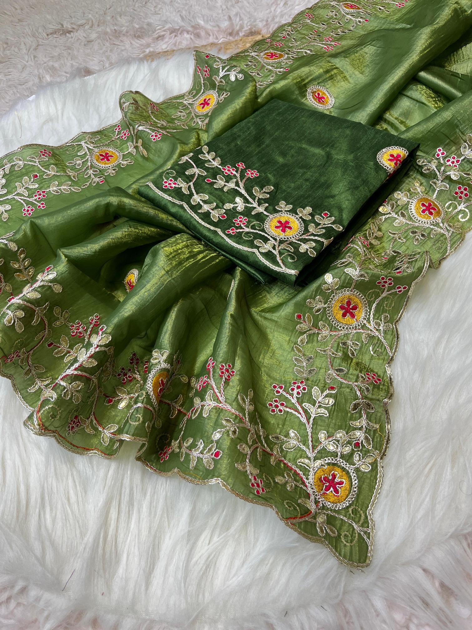 Mahaveer silks soft gold crush pallu gotapatti coding saree wholesale in surat with low price