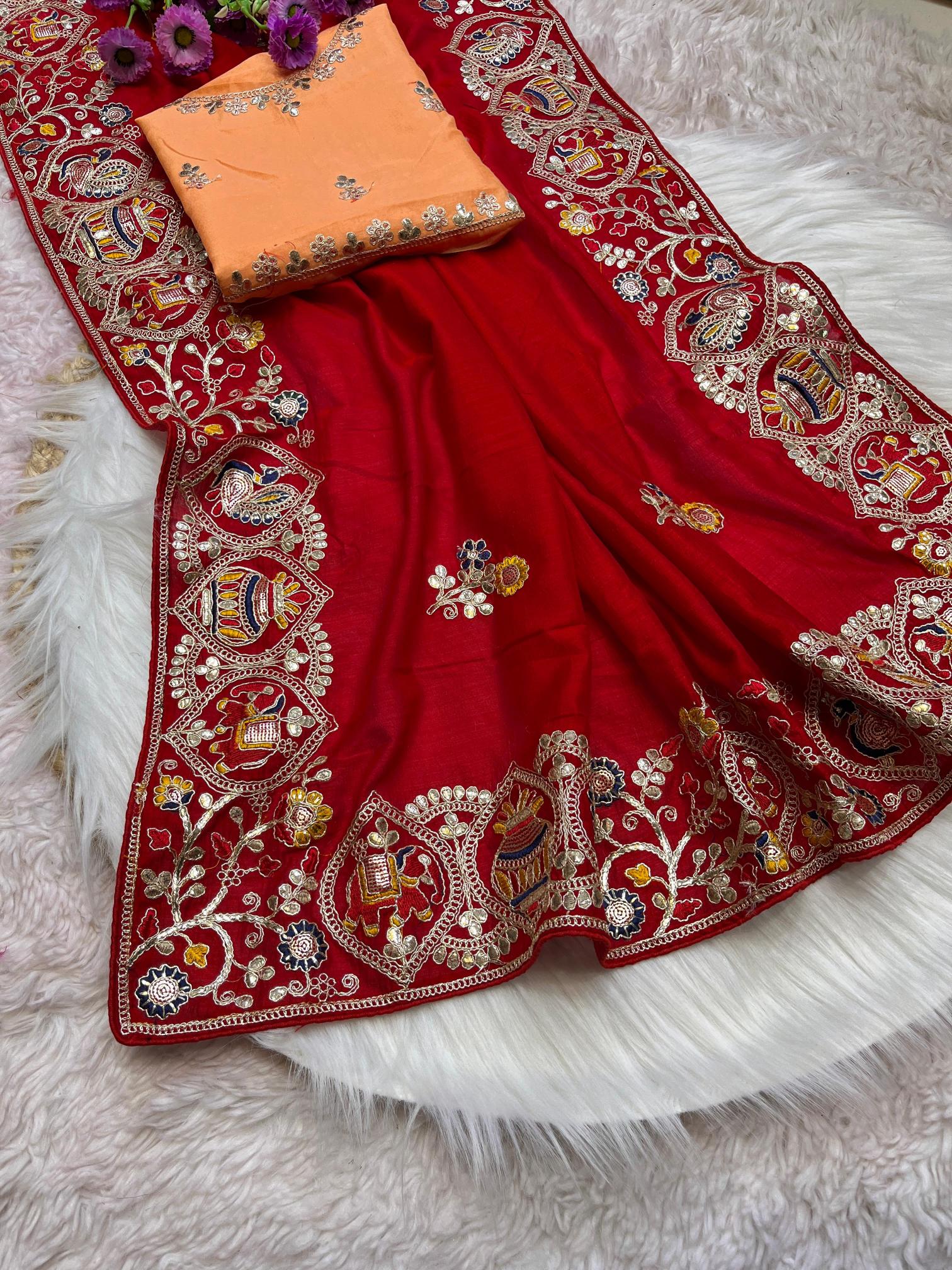 Mahaveer silks soft vhichitra silk gotafoil work saree wholesale in surat with low price