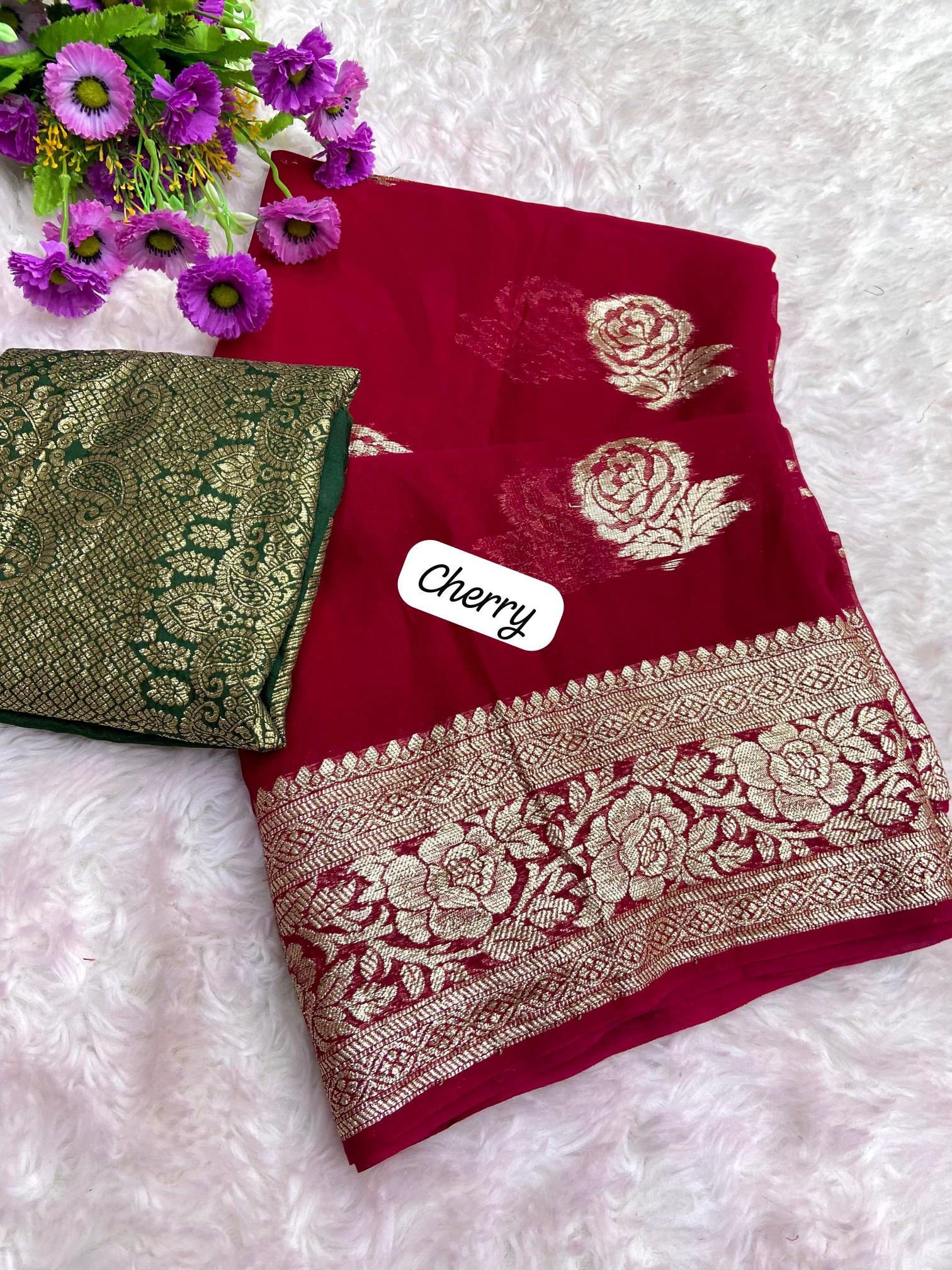 Mahaveer silks viscose georgette with elegant butta saree wholesale market surat