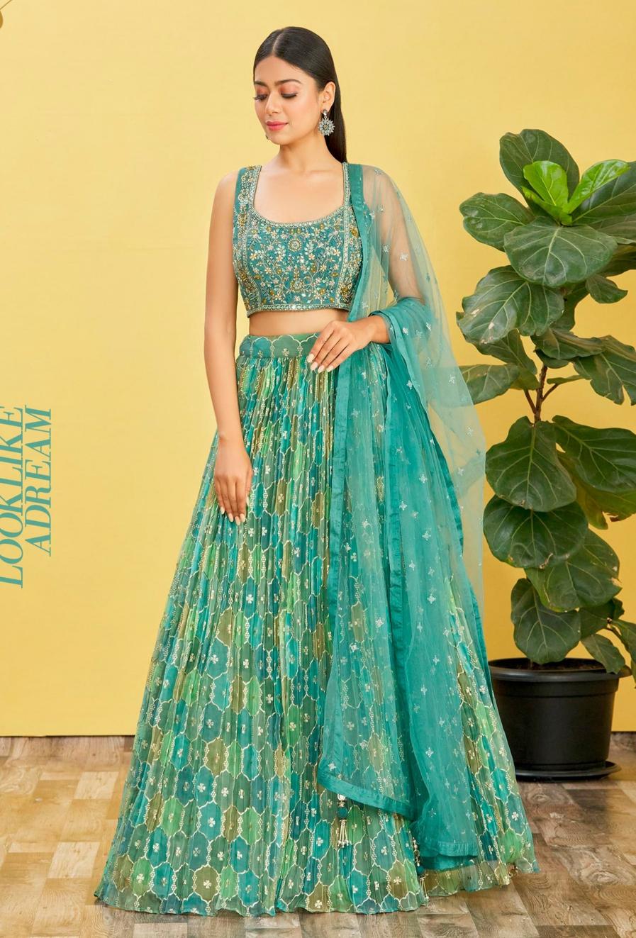 Mandakini Vol-2 organza Green Designer lehenga choli wholesalers in Kolkata