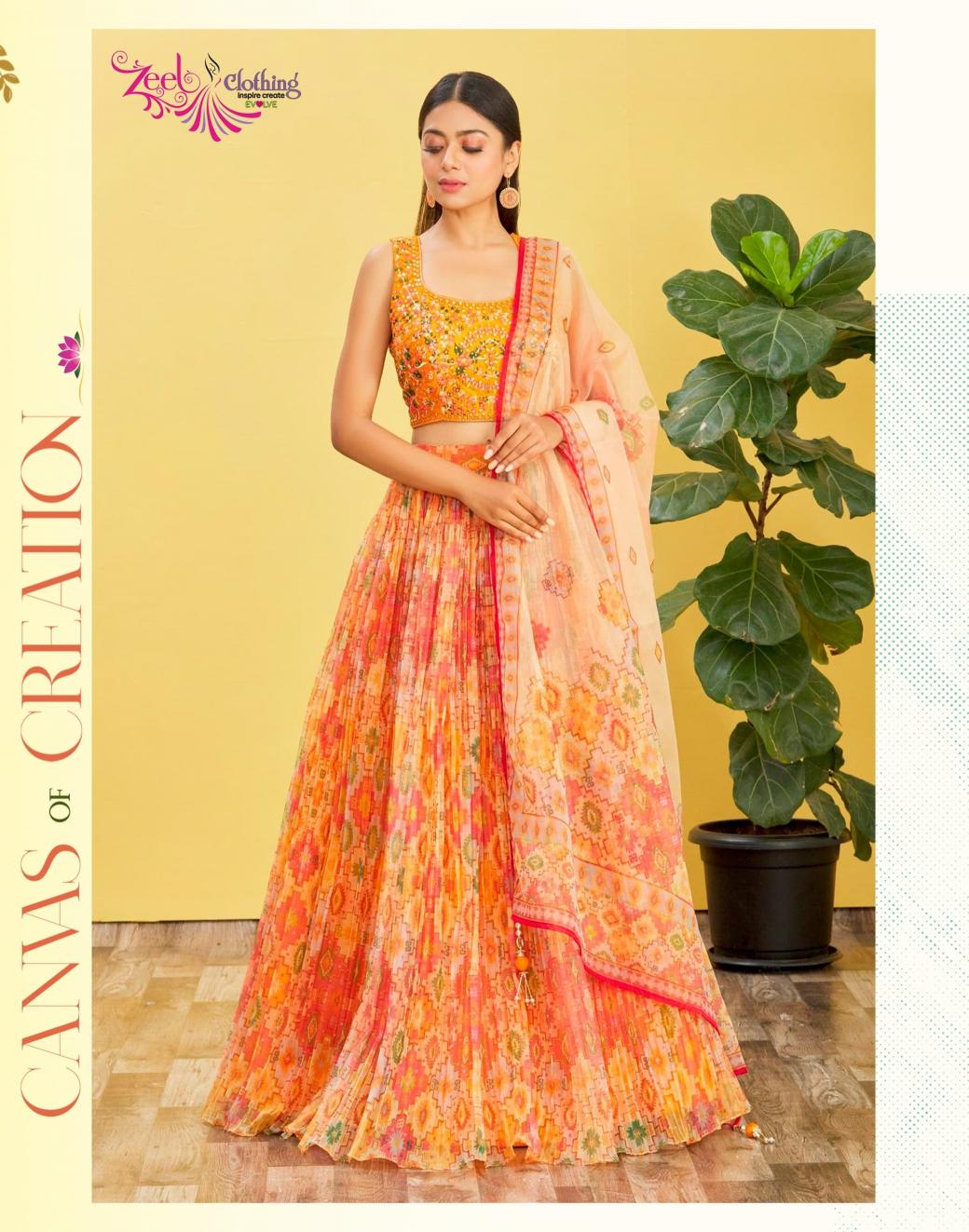 Mandakini Vol-2 organza Yellow Indian lehenga choli exporters in Gujarat