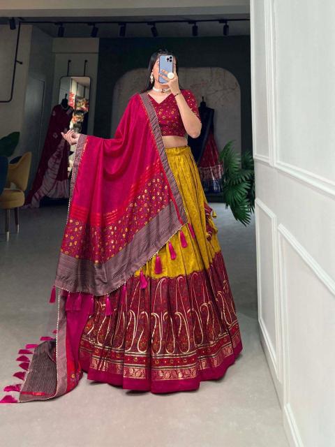 MENGO Tussar Silk Orange Lehenga choli store in ahmedabad