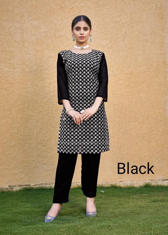 Moksh international roohi fox georgette chikan top pant kurti manufacturers in india