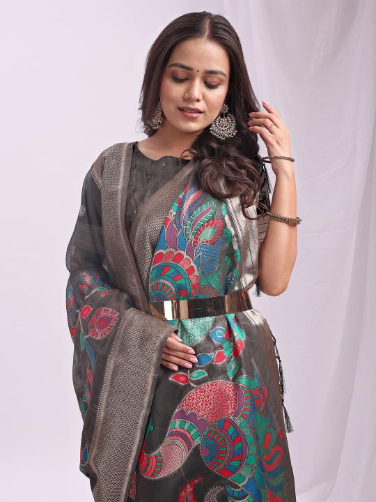MORNI by Astita fancy designer linen Cotton fabric saree wholesale with latkan 