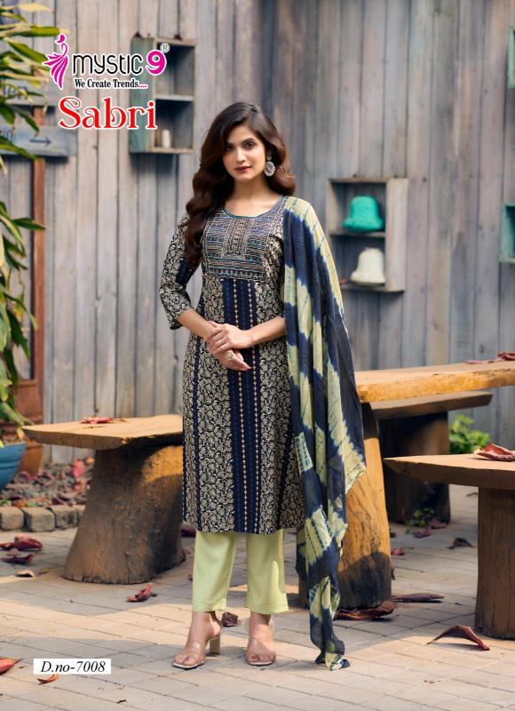 Mystic9 sabri vol 7 rayon foil print 3 pcs designer kurtis ebay india