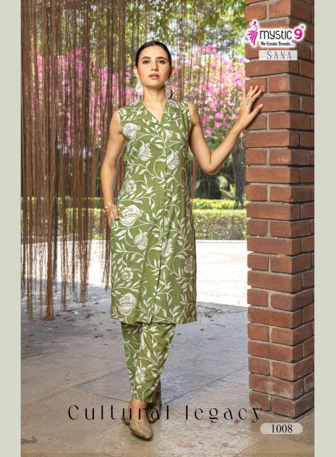 Mystic9 sana vol 1 rayon foil print coord set kurtis manufacturers in india
