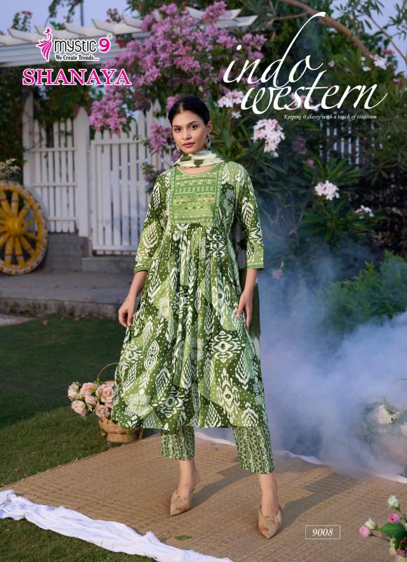Mystic9 shanaya vol 9 rayon foil print umbrella cut designer kurtis in india