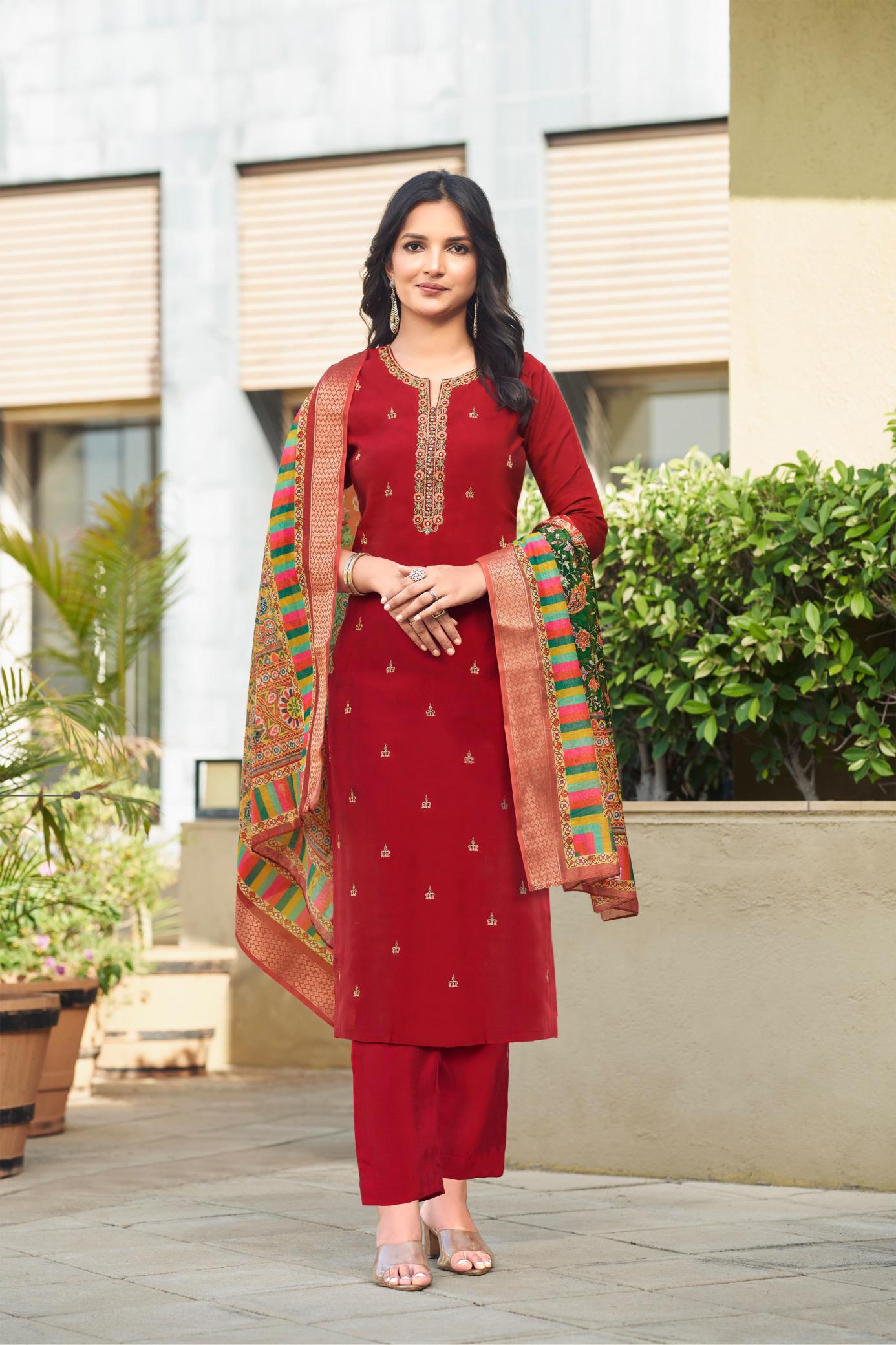 Ossm mohey viscos roman silk 3 pcs catalog fancy indian kurtis online australia