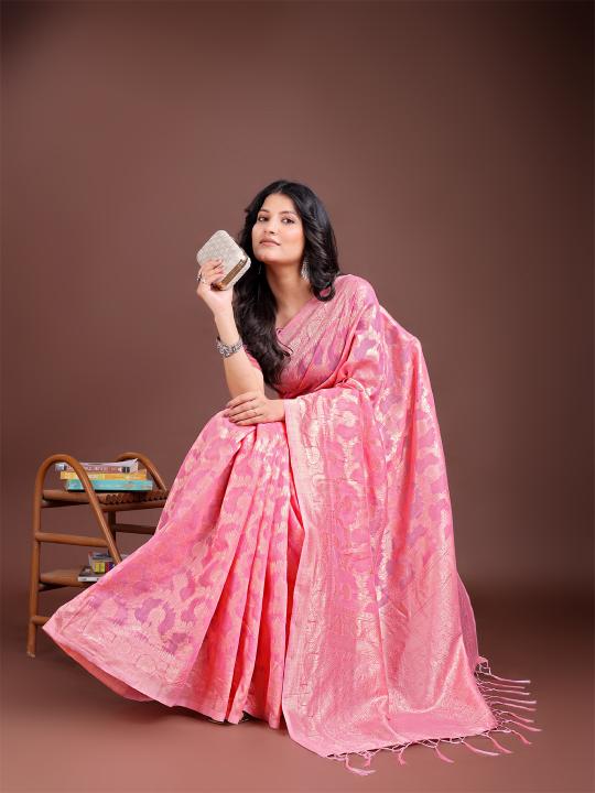 PASTEL WEAVES by astita fancy designer linen Cotton fabric saree wholesale with latkan Supplier 