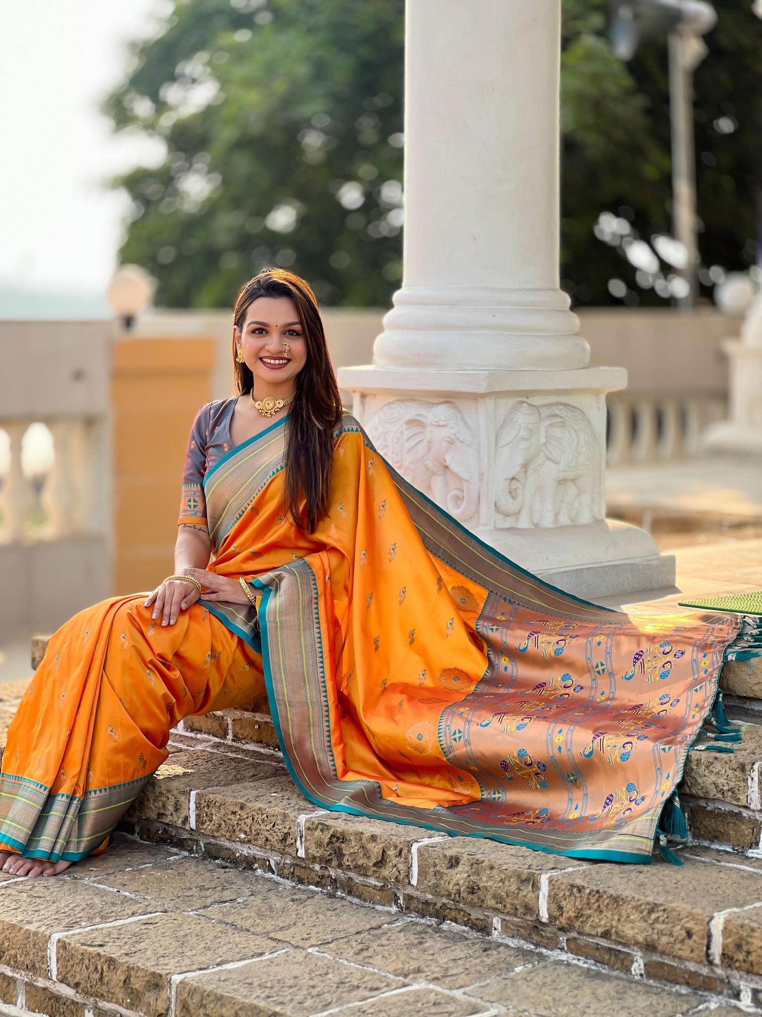Peacock paithani soft silk meenakari kadiyal border surat sarees wholesale