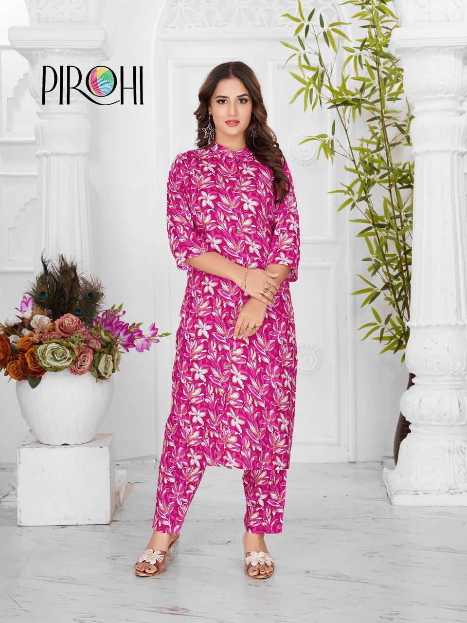 Pirohi kyari reyon procian foil print coord set indian kurtis amazon