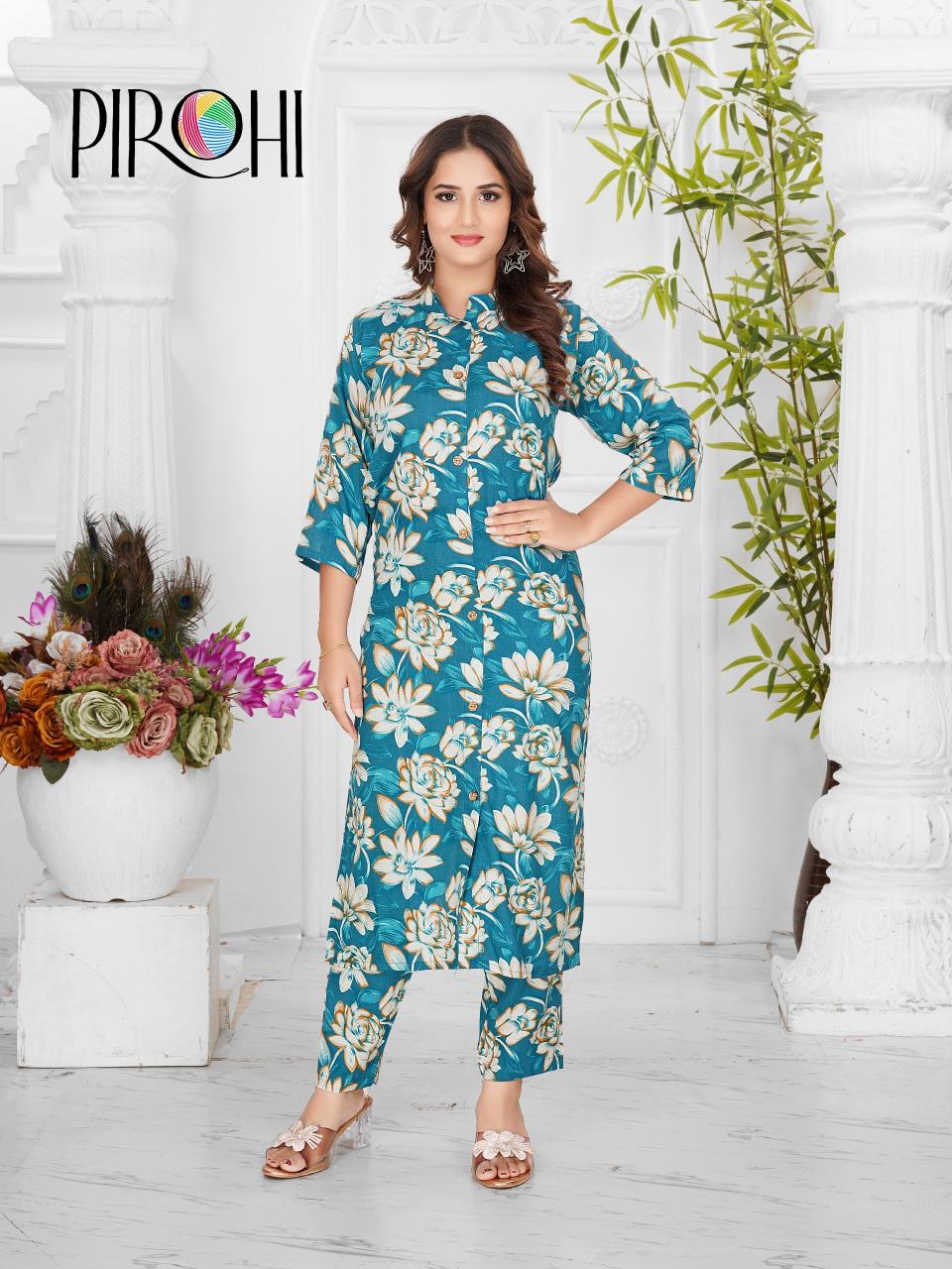 Pirohi kyari reyon procian foil print coord set indian kurtis usa