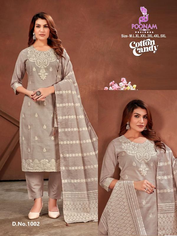 Poonam designer cotton candy lilen jecard 3 pcs kurtis with price in India