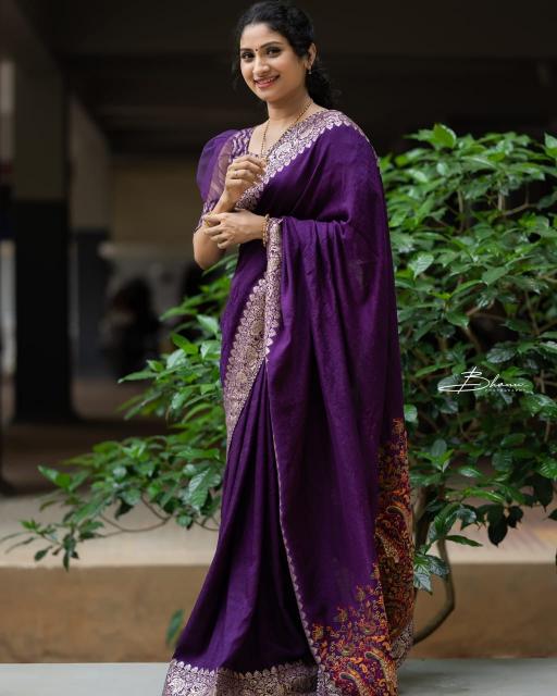 Pure kashmiri kadhai weaved russian cotton silk best saree online in india