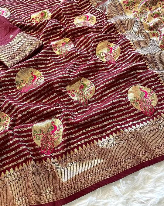 Pure khadi crepe silk peacock moftis wholesale saree market in surat with price