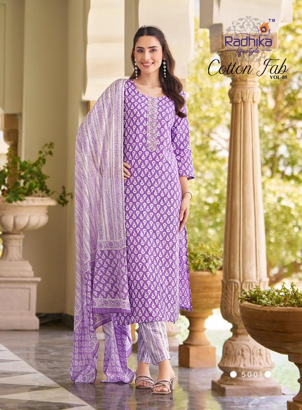 Radhika lifestyle cotton fab vol 5 cotton print top bottom dupatta  direct manufacturer of kurtis
