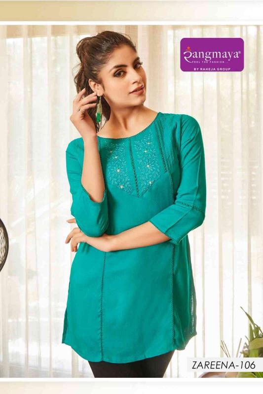 Rangmaya Zareena rayon indian short kurti tops