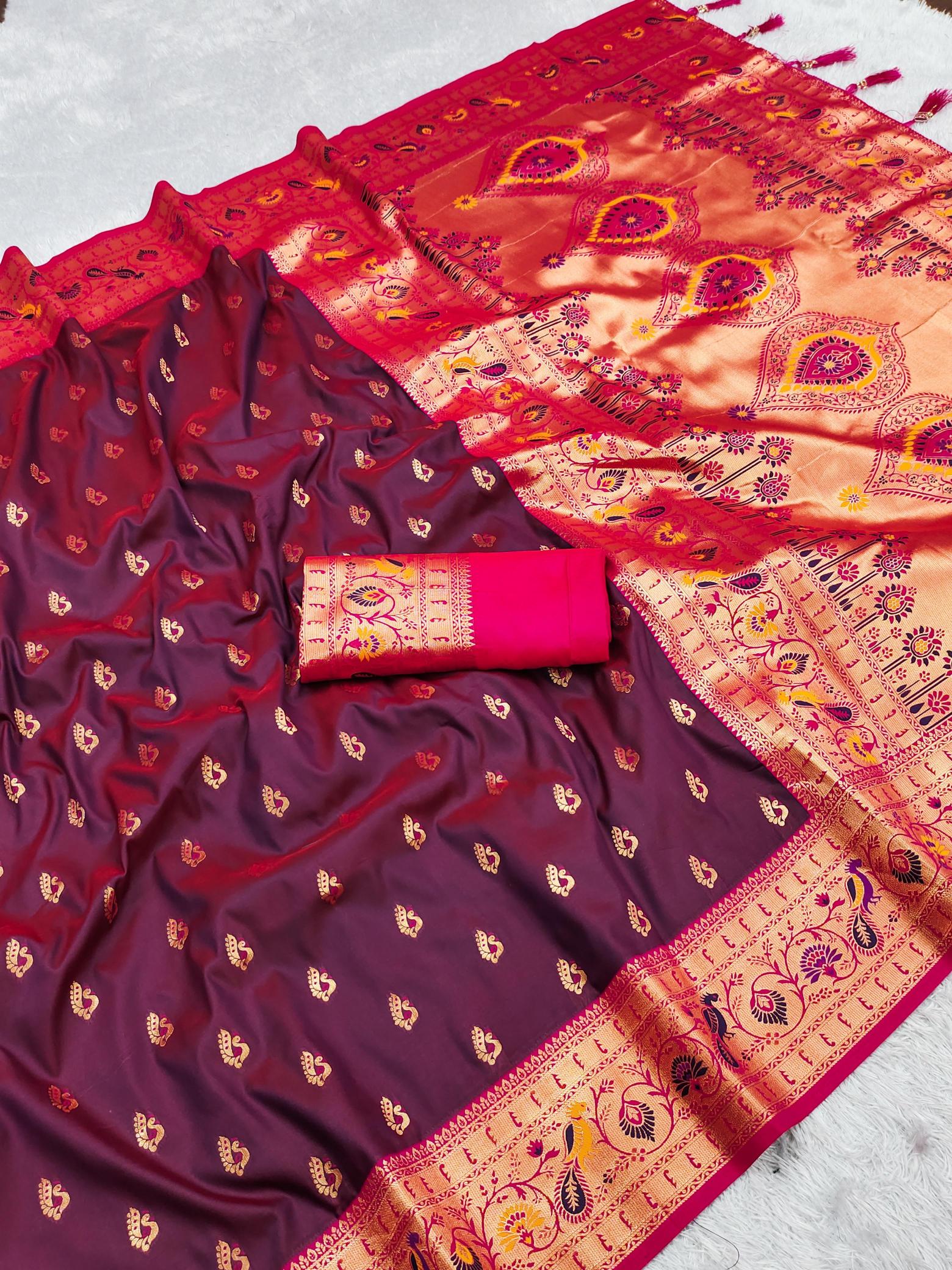 Royal paithani-3 soft silk meenakari motifs peacock border & pallu surat saree wholesale