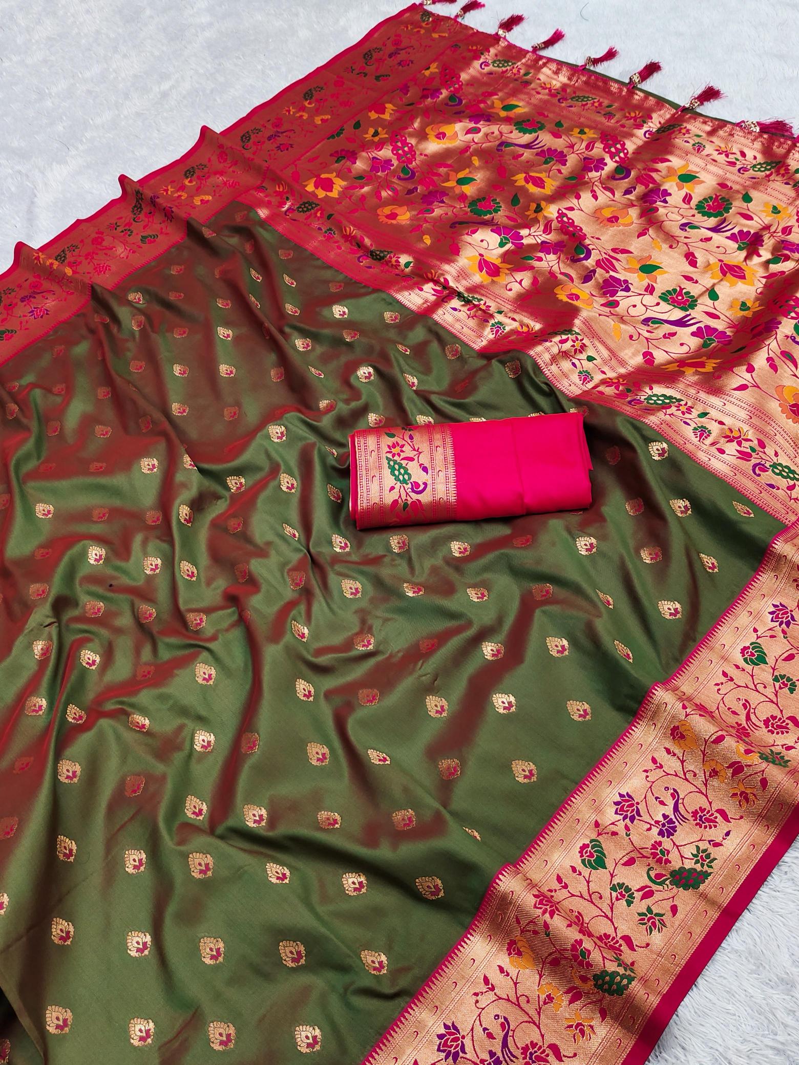 Royal paithani-4 soft silk saree meenakari weawing rich pallu catalog indian saree usa