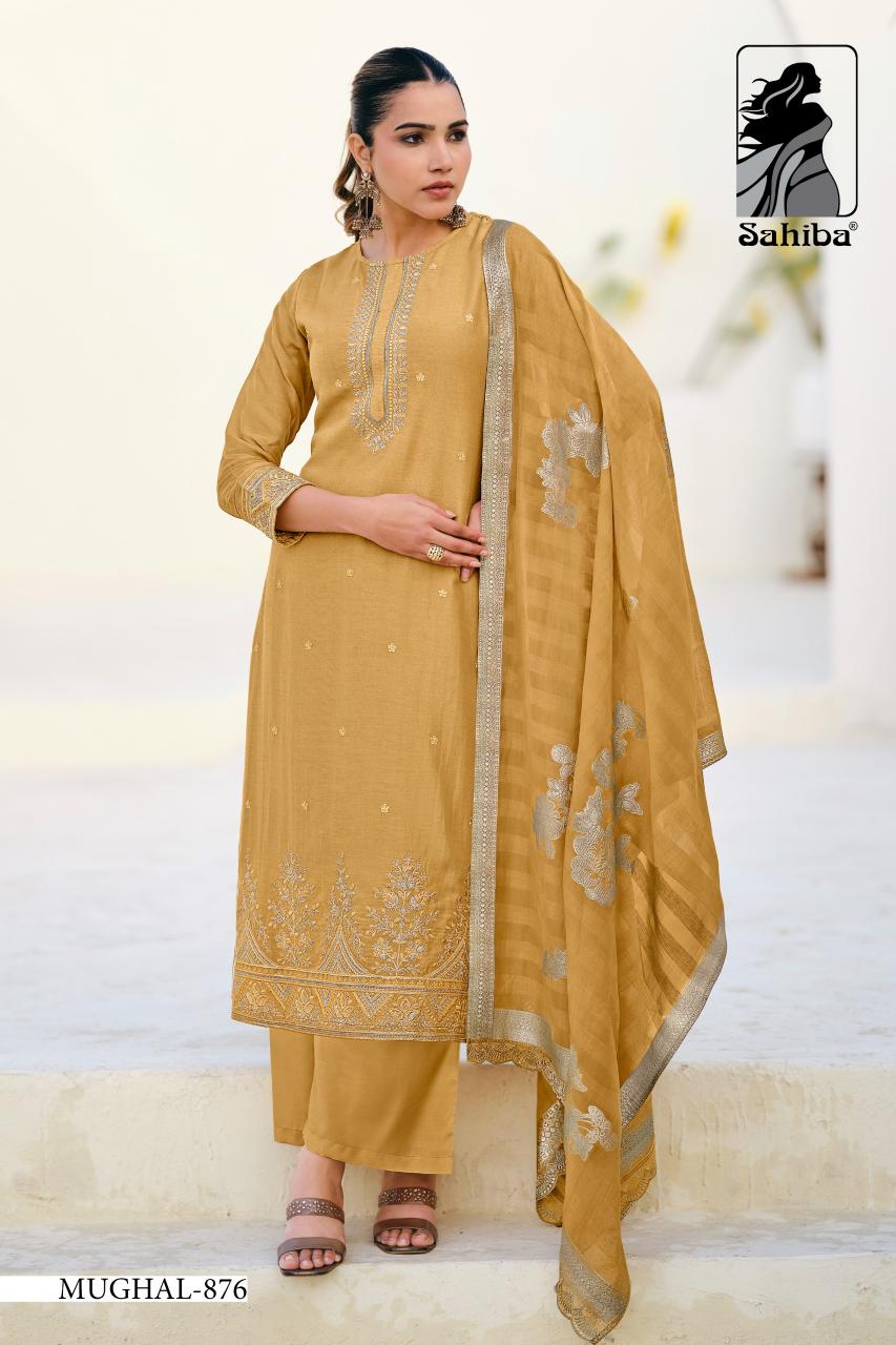 SAHIBA MUGHAL ORGANZA LINNEN DVED black traditional indian dress materials