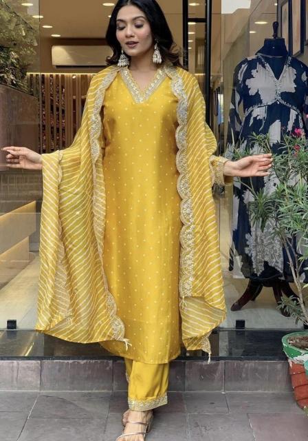 Shree salasar chinon silk top bottom dupatta kurti set manufacturer