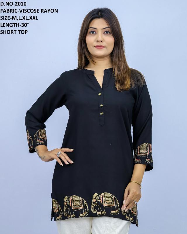 Siara fancy viscose rayon printed short top kurtis manufacturers