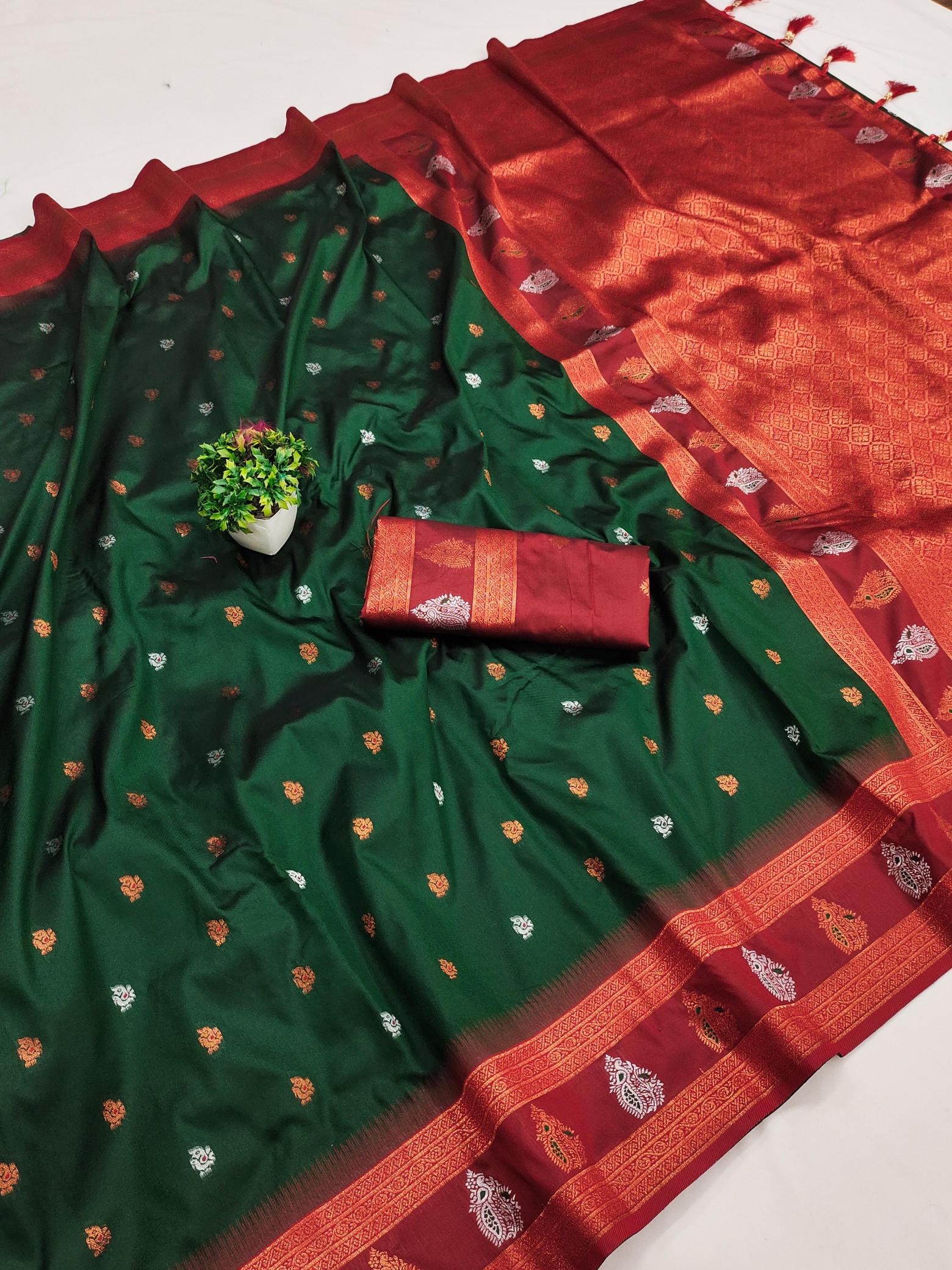 Soft silk with zari weaving meenakari motif design saree wholesalers in surat