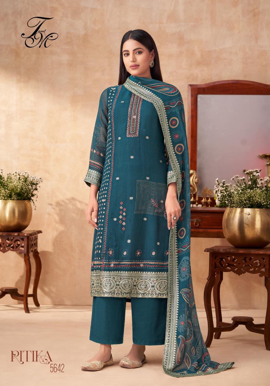 T&M RITIKA ORGANZA FANCY JAQUARD indian dress materials online shopping