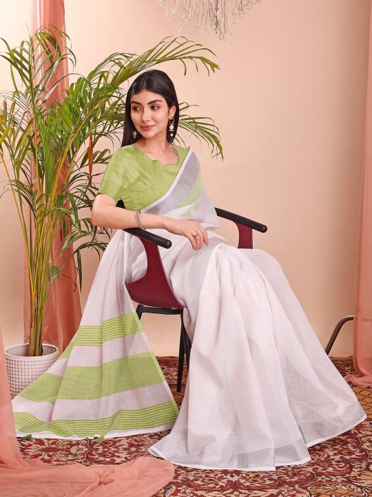 THE WHITE LOOM by astita fancy designer linen Cotton fabric saree wholesale with latkan 
