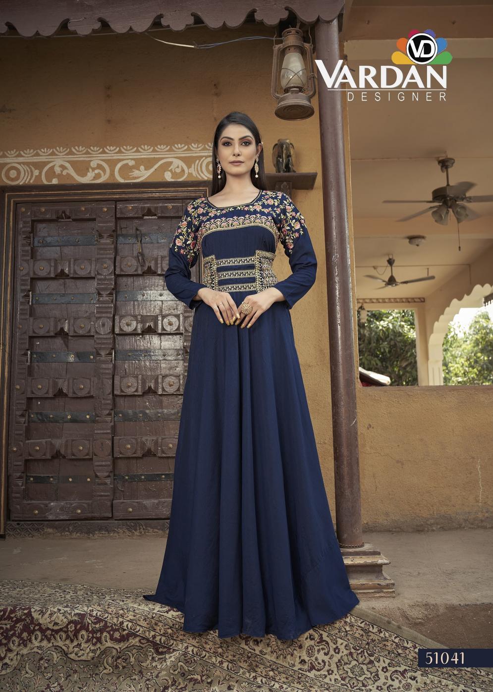 Vardan designer sara vol 2 heavy maslin readymade gown kurtis manufacturers in india