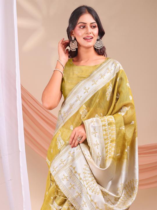 VARNIKA by Astita fancy designer linen Cotton fabric saree wholesale with latkan 