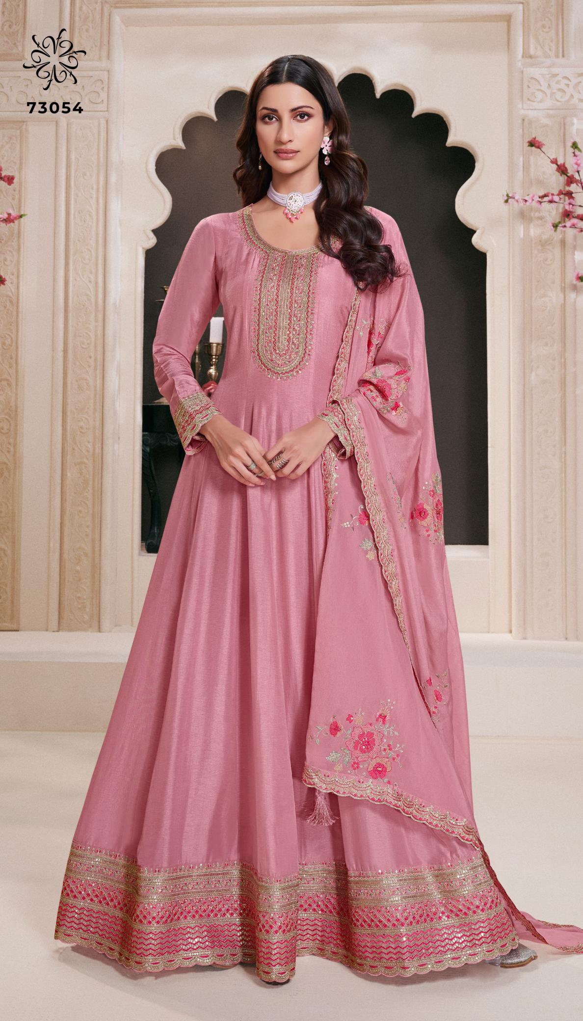 Vinay kuleesh naaz moonga silk gown pant with dupatta cotton dress materials wholesale