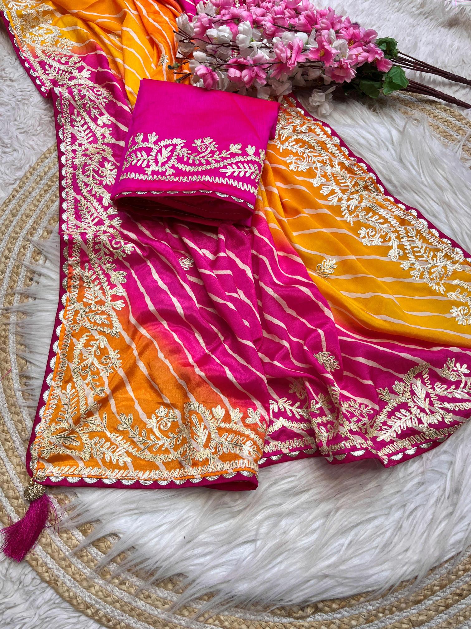 Vinayak beautiful soft chinon silk lehriya multi indian fancy saree