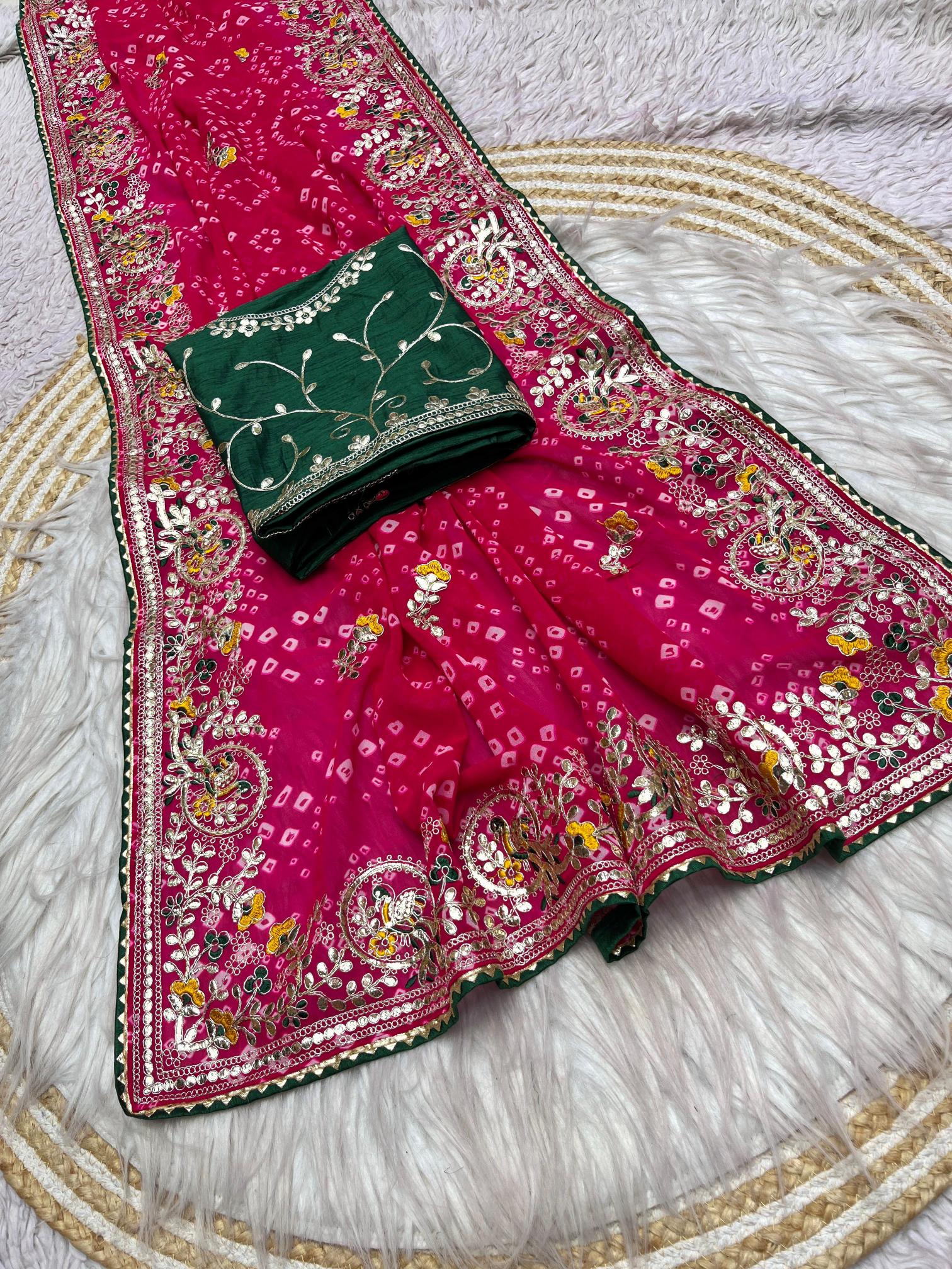 Vinayak saavan special soft georgette bandej branded saree in india