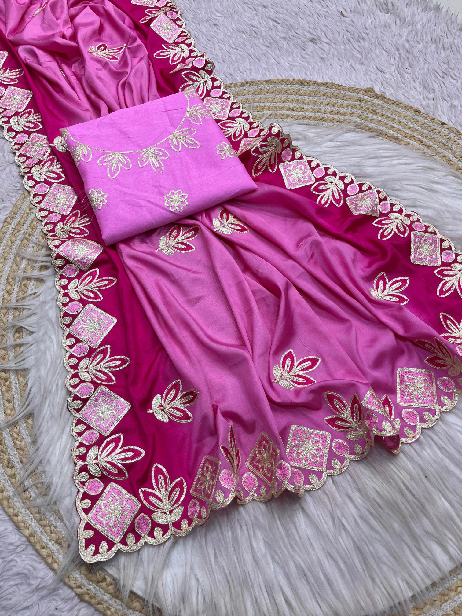 Vinayak soft peding chinon chainstiched multi work casual indian saree