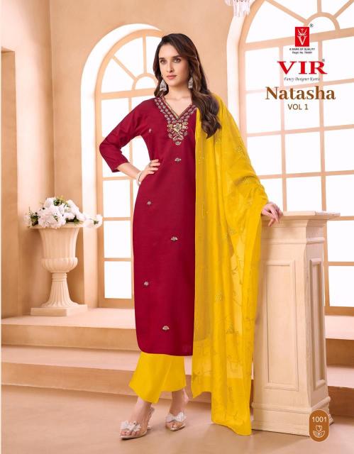 Vir natasha vol 1 vertican v neck 3 pcs jaipuri kurtis usa 