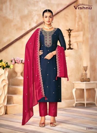 Vishnu haseena catalog vichitra silk embroidered dress material wholesale