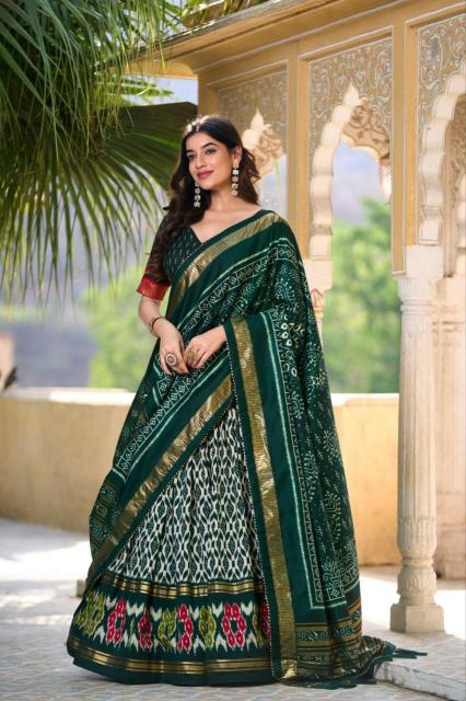 WHITE PATOLA Tussar Silk Green Lehenga choli online shopping in Vadodara