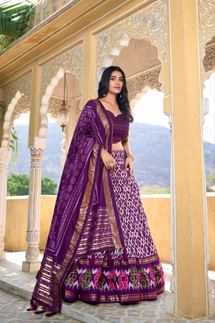 WHITE PATOLA Tussar Silk Purple Latest lehenga choli designs in Vadodara