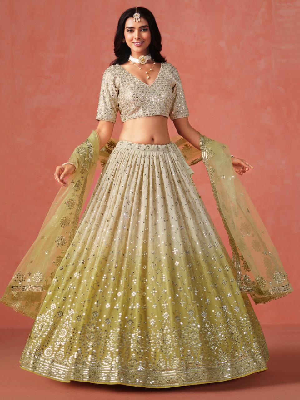Zeel Clothing OMBRE YELLOW  Georgette Indian lehenga choli manufacturer