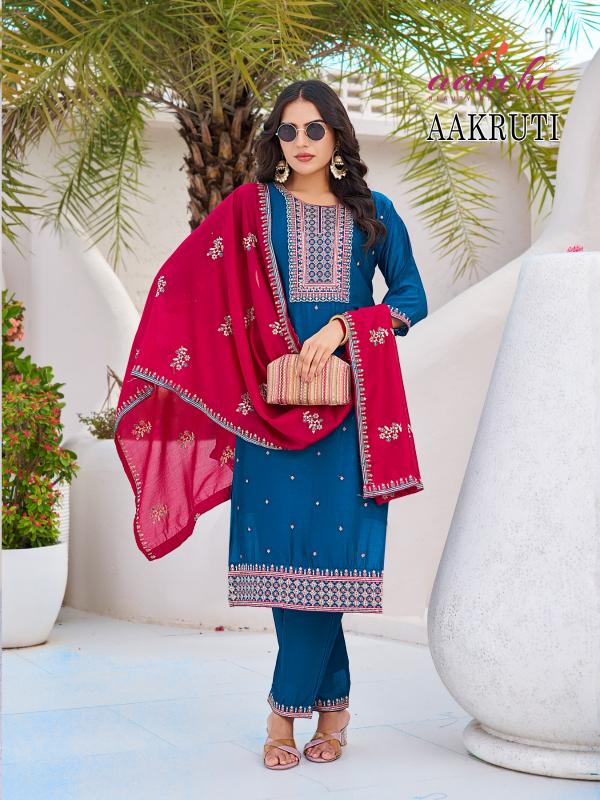 Aanchi aakruti vichitra silk 3 pcs wholesale kurtis surat