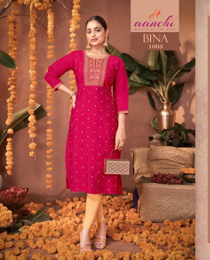 Aanchi bina roman silk straight kurtis manufacturers in surat